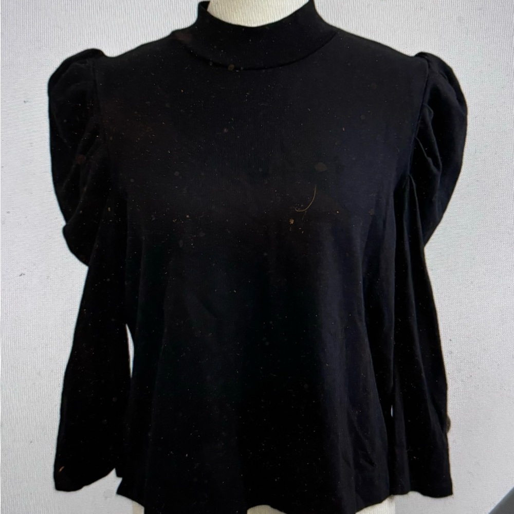 CUYANA French Terry Puff Sleeve Sweatshirt, mock neck, black medium, used